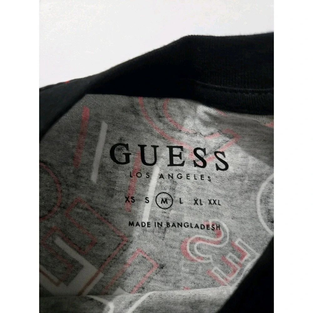 GUESS Los Angeles Mens T-Shirt Medium Black Logo AOP Crew Neck NWT
